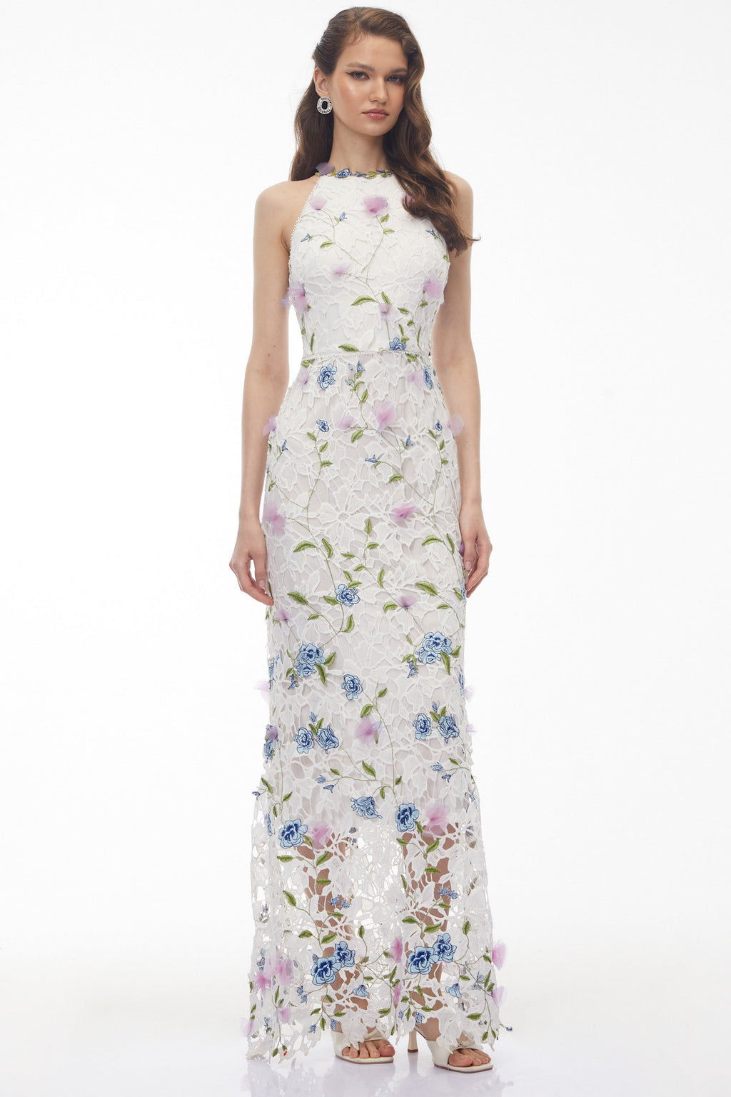Simcha White Floral Applique Maxi Dress