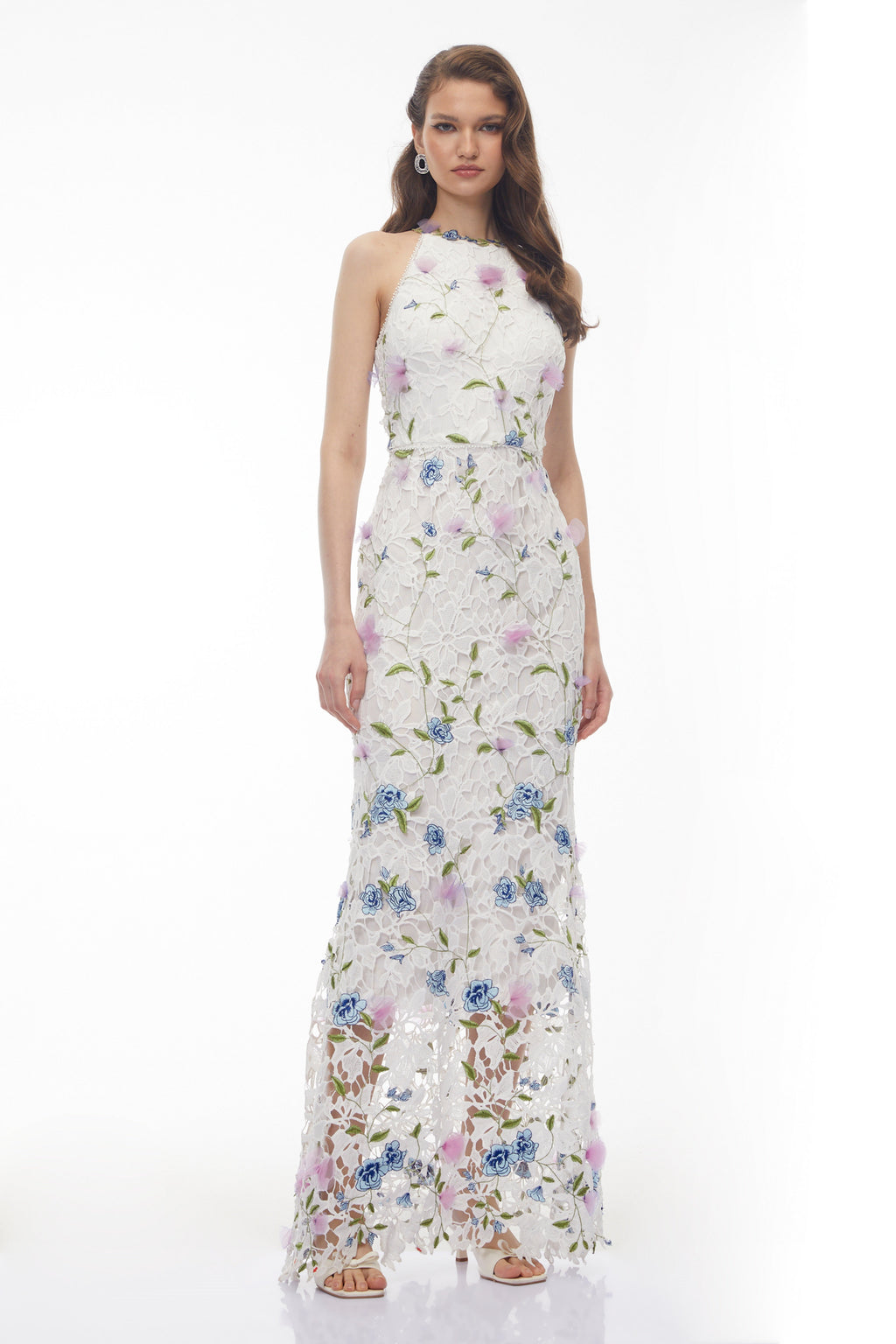 Simcha White Floral Applique Maxi Dress