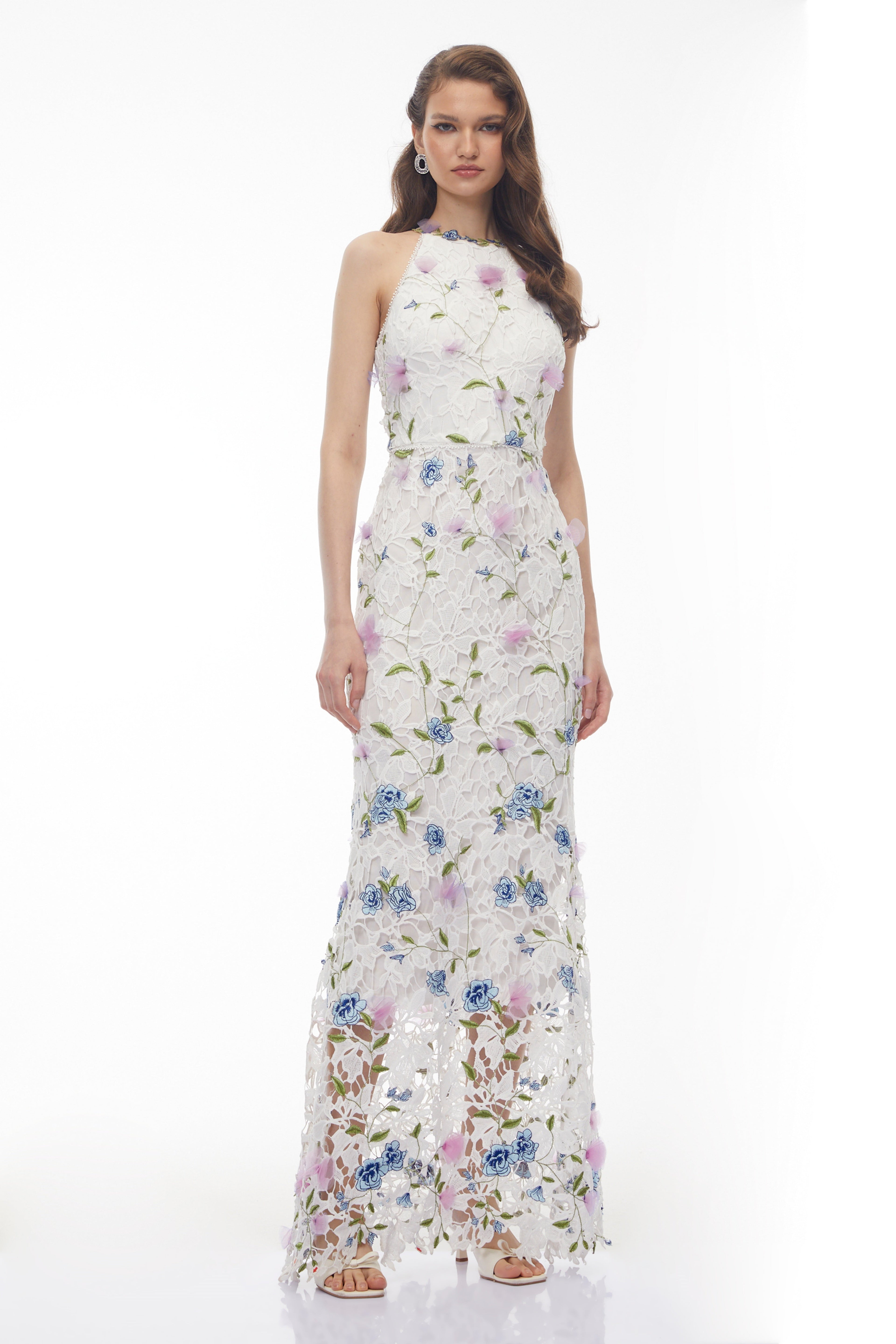 Simcha White Floral Applique Maxi Dress