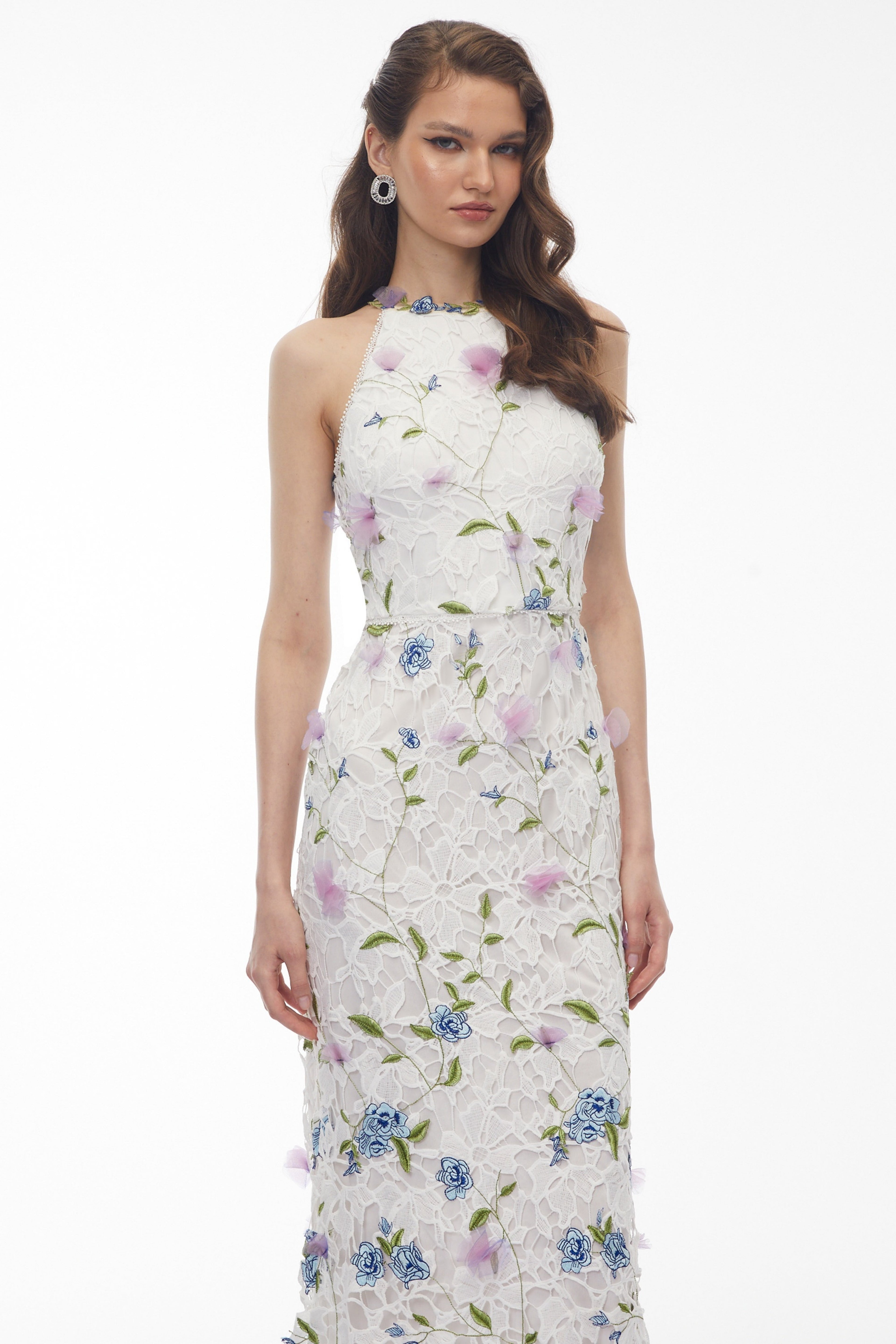 Simcha White Floral Applique Maxi Dress